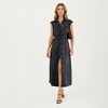 Anna-Kaci Women’s Button Front Denim Maxi Dress with Adjustable Waist Tie Structured Collar Detail and Front Slit Accent - 3 of 4