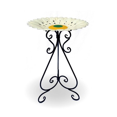 24" Steel Flower Birdbath White - Backyard Expressions