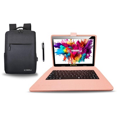 LINSAY 10.1" OCTA CORE 128GB STORAGE ANDROID 14 BUNDLE with DESIGNER CLOTH KEYBOARD CASE and STYLISH COMPACT BACKPACK and PEN STYLUS