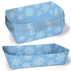Big Dot of Happiness Blue Snowflakes Party Paper Food Trays, Holiday Double-Sided Disposable Food Boats for Nachos, Hot Dogs, French Fries - 12 Ct - 1 of 4