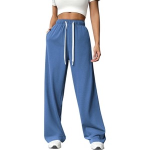 PINSPARK Wide Leg Sweat Pants for Womens High Waisted Baggy Sweatpants Casual Drawstring Workout Pants with Pockets - 1 of 4