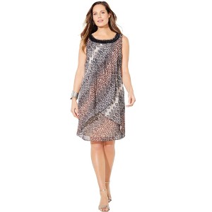 Catherines Women's Plus Size Tulip Overlay Dress - 1 of 4