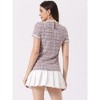 Allegra K Women's Round Neck Pearl Trim Short Sleeve Tweed Blouse - 3 of 4