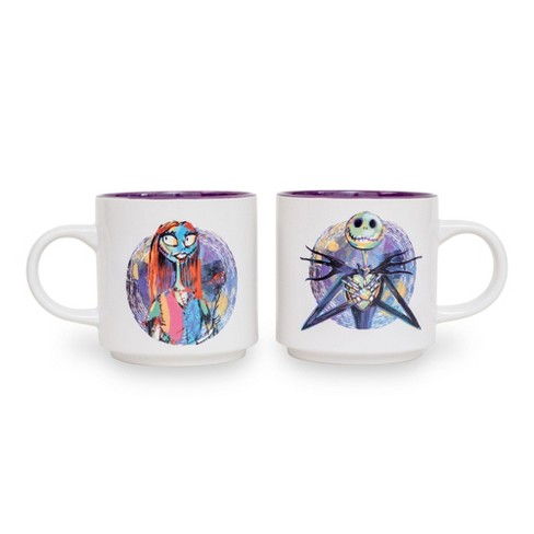 Disney Nightmare Before Christmas Jack and Sally Sculpted Handle Ceramic Mug Set