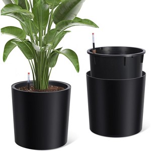Nasitip 2PACK Square Planter Set, 20''Tall Planters with Built-in Drainage, Water Level Monitor, and Wheels for Easy Movement - 1 of 4