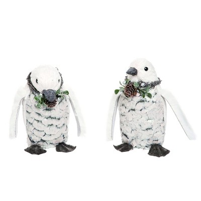 Transpac Fabric 8 in. White Christmas Penguin Set of 2