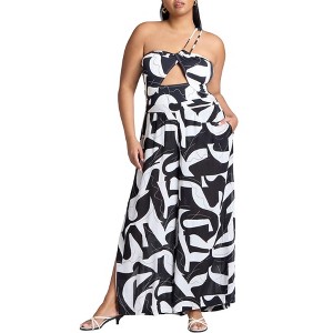 ELOQUII Women's Plus Size Printed Cover-Up Bottom With Slits - 1 of 4