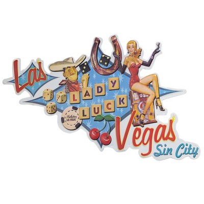 18 x 13 Viva Las Vegas Royal Flush Embossed Metal Sign Sky  Blue/Red/Yellow - American Art Decor