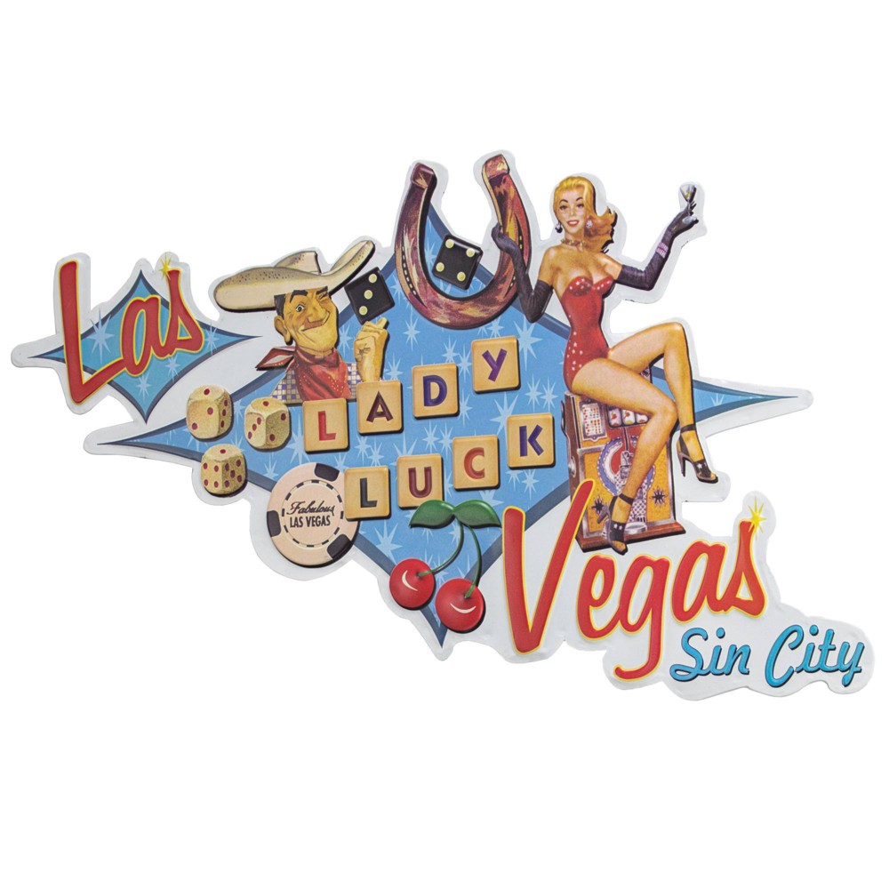 Photos - Garden & Outdoor Decoration 22" x 12.5" Las Vegas Lady Luck Embossed Metal Sign Sky Blue/Red - America