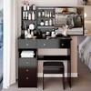 VYNXARIA 37" Middle Size Left Drawer Desktop Vanity Table&Cushioned Stool,Extra Large Right sliding mirror,Suitable For Large Space,Black - 2 of 4