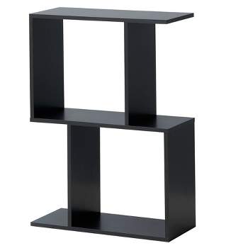Costway 2-tier S-Shaped Bookcase Free Standing Storage Rack Wooden Display Decor Black