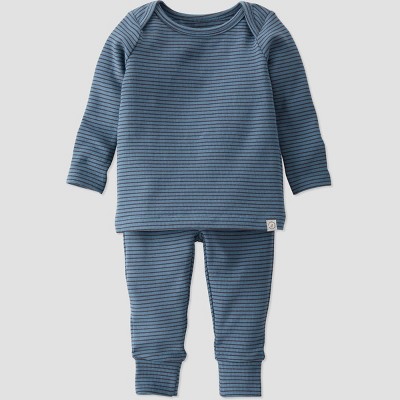 Image of Baby Boys' 2pc Organic Cotton Lap Shoulder Top and Bottom Set - little planet by carter's Blue Newborn