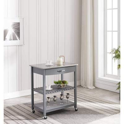 Gray Stainless Steel Top Kitchen Cart with Storage