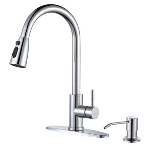 WOWOW Classic Single Handle Pull-Down Sprayer Kitchen Faucet with Soap Dispenser - 1 of 4