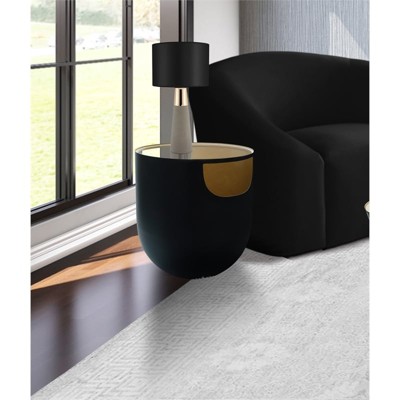 Doma Round Matte Black Metal End Table with Glass Top