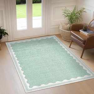 Washable Rug Low Pile Living Room Throw Mats with Non Slip Backing Lightweight Foldable Floor Covers Modern Waven Border Indoor Throw Carpet - 1 of 4