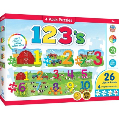 MasterPieces 26 Piece Puzzle for Kids - 123 on the Farm 4-Pack - 22.5"x8"