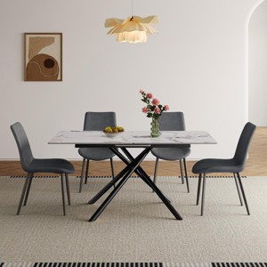 59" Black Modern Expandable Dining Table Set with 4 Upholstered Armless Chairs, Seats 4–6 People, Ideal for Kitchen or Small Dining Room -3irtyhousy - 1 of 4