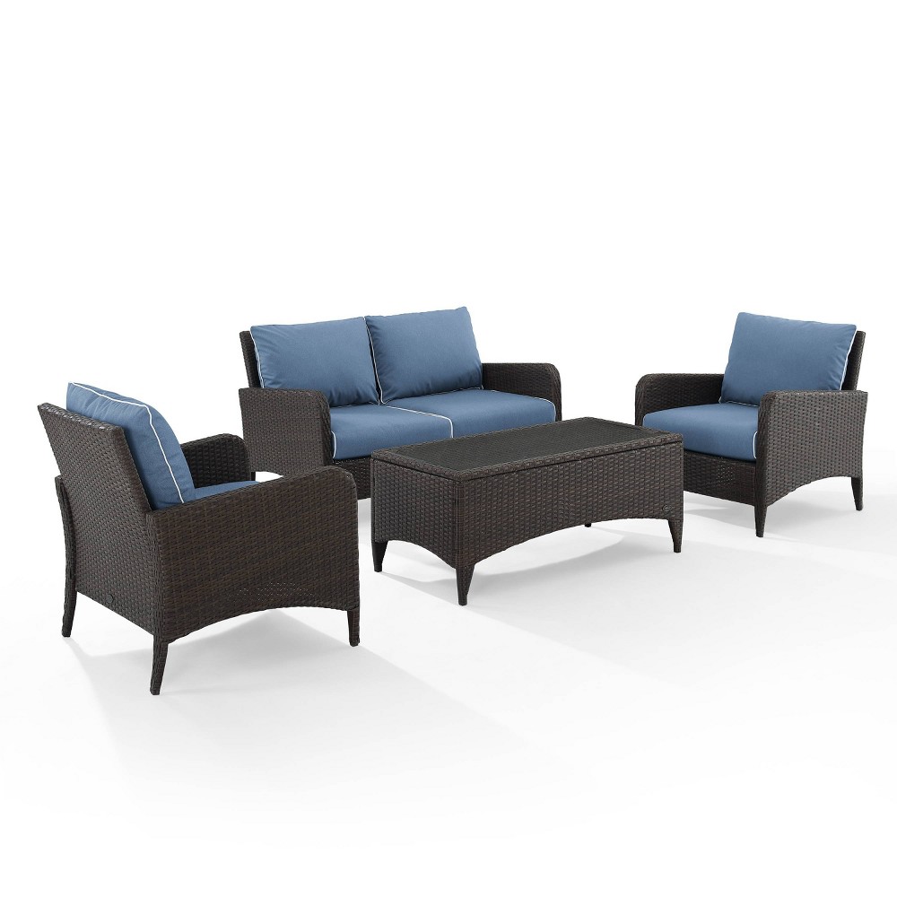 Photos - Garden Furniture Crosley Kiawah 4pc Outdoor Wicker Conversation Set with Sofa, Arm Chairs & Coffee 
