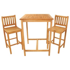 Sunnydaze 3-Piece Teak Wood Outdoor Bar Set -  Brown - 1 of 4