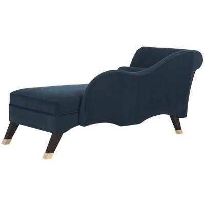 Navy Velvet Transitional Chaise with Gold Cap Legs and Pillow