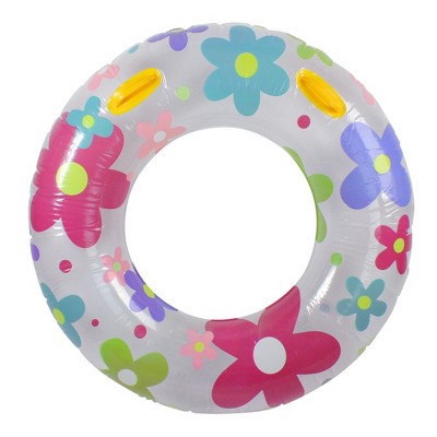 Pool Central 42" Fashion Flower Print Inflatable 1-Person Swimming Pool Inner Tube Ring Float with Handles - White/Pink