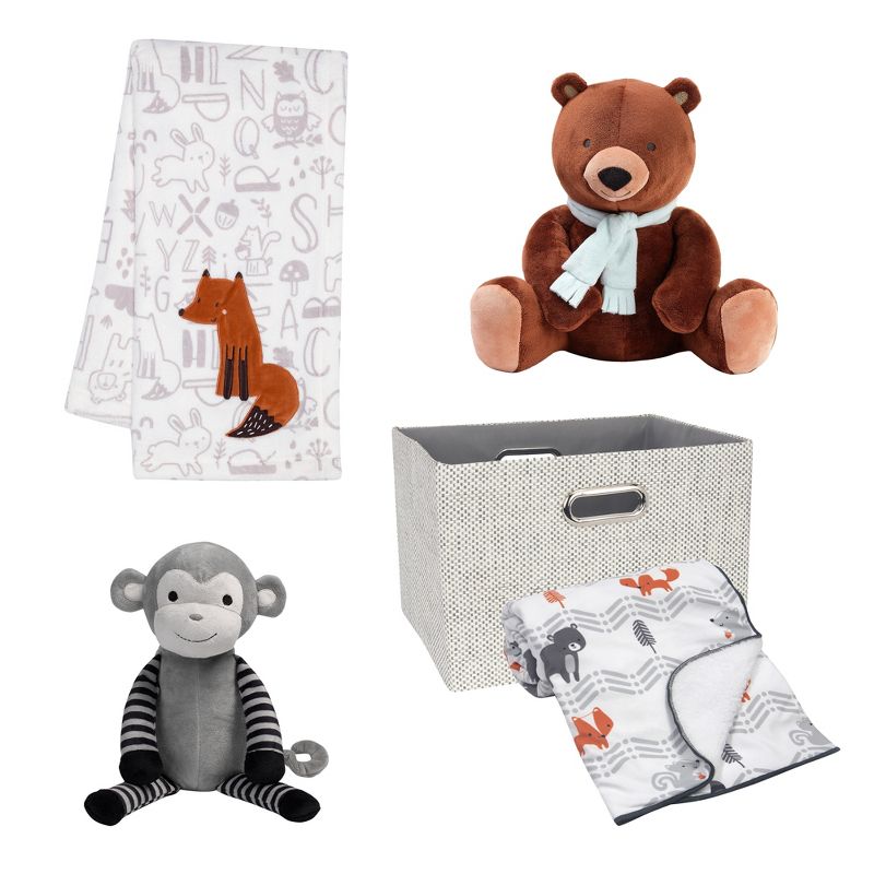 Bedtime Originals 5-Piece Gray Baby Gift Basket - Gray, Animals, Jungle, Monkey, 3 of 10