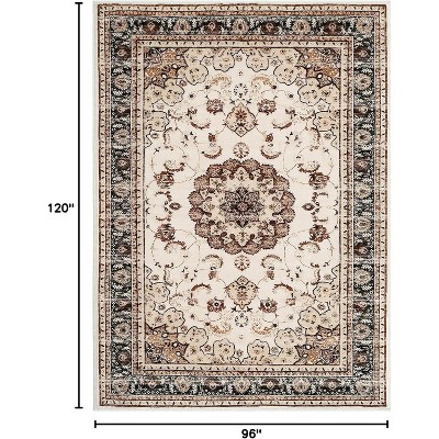 Washable Vintage Area Rug -Traditional Oriental Medallion Floral Design,Stain Resistant Indoor Print Carpet Kid & Pet Friendly