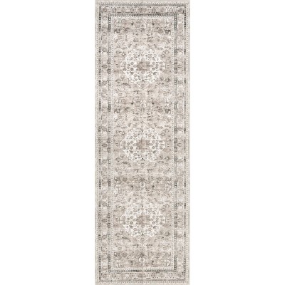 Nuloom Davi Medallion 2x8 Spill Proof Machine Washable Runner Indoor Area Rug for Living Room Bedroom Dining Room Entryway Hallway, Stone/Ivory