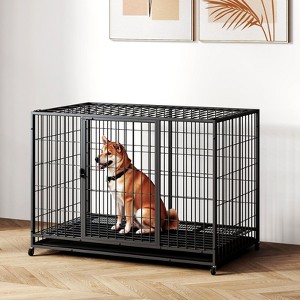 XBRIGH 42/38 Inch Dog Crates for Meidum Small Dogs Folding Metal Wire Cages Dog Kennels Pet Cage with Double-Door, Removable Tray White - 1 of 4