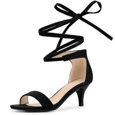 Perphy Women's Open Toe Kitten Heels Lace Up Dress Sandals