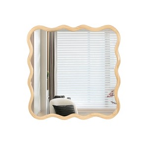 FONTOI Wavy Rectangle Wall Mirror, 36"*36" Square Mirror Wall Decor for Bathroom Bedroom Living Room Cloakroom Entryway, Brown, 35.8"*1.18"*35.8" - 1 of 4