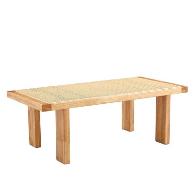 NicBex 47.24 Inch Rectangle Coffee Table with Rattan Tabletop,Center Table for Living Room,Bedroom,Natural Wood