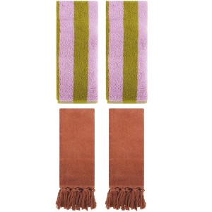 REGALWOVEN 4 Packs Striped and Solid Tassels Absorbent Soft Cotton Hand Towel for Bathroom - 1 of 4