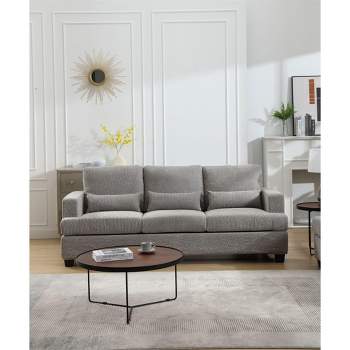 3 Seat Sofa with Removable Cushions and 2 Pillows, Teddy Fabric Upholstered Couch-ModernLuxe