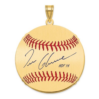 Black Bow Jewelry 14K Gold Plated Tom Glavine Signature LG Enamel Baseball Pendant