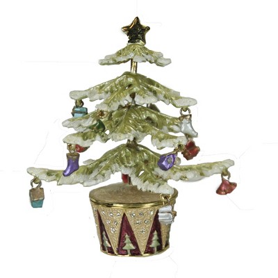 Hinged Trinket Box 3.5" White Christmas Tree Box Magnetic Decorated Flocked  -  Decorative Figurines