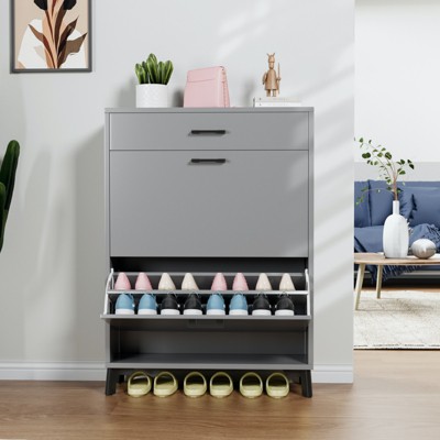 Tiramisubest 32 Inch Shoe Storage Cabinet Flip Drawer Shoe Cabinet Hidden Storage Narrow Entryway Organizer Space-Saving Shoe Rack