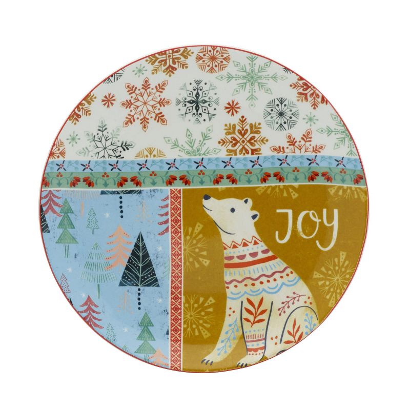 Fitz & Floyd Cottage Christmas Holiday Set of 4 Assorted Salad Appetizer Plates, 8.25 Inch, Multicolored, 3 of 8