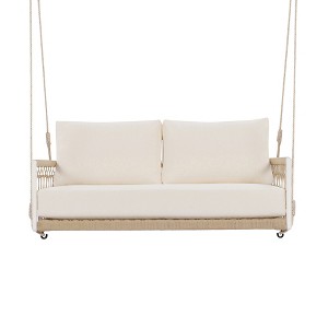 Chery Life 1-Piece Woven Rope Outdoor Swing Sofa with Soft Cushions Seating 2 for Patio, Courtyard and Balcony - 1 of 4