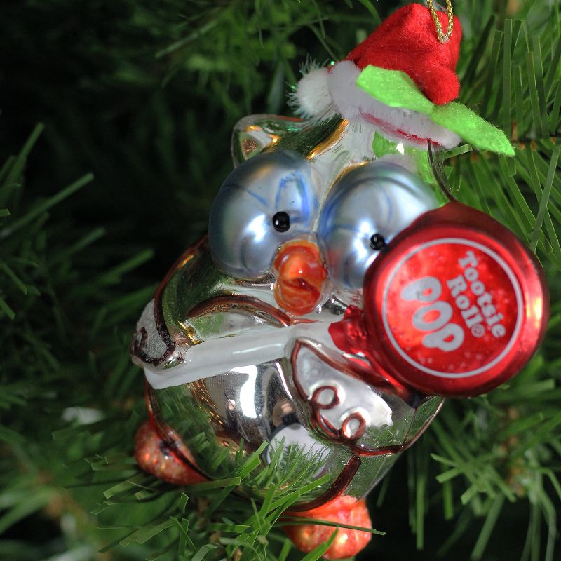 NORTHLIGHT 4" Candy Lane Tootsie Roll Pop Candy "Mr. Owl" Glass Christmas Ornament - White/Red, 4 of 5