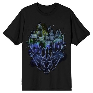 Harry Potter Hogwarts Patronus Line Art Men's Black T-shirt - 1 of 3