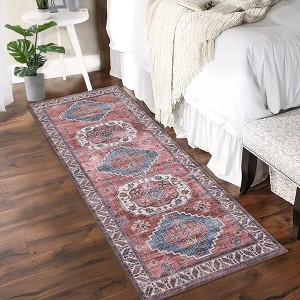 Rug for Living Room Vintage Distressed Boho Area Rug Machine Washable Rug, 2' x 6' Pink - 1 of 4