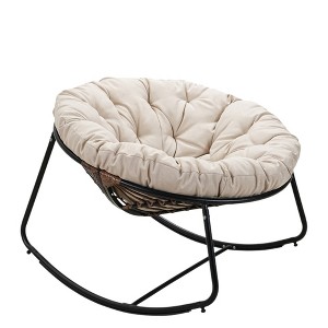 ChicFurnit Rocking Chair Round Size Comfortable Rattan Accent Chair Ergonomic Design Adjustable Limiter for Living Room, Beige, 40"*40"*34" - 1 of 4