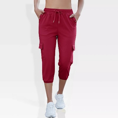 Womens Jogger Pants Athletic Pants Capri Pants Drawstring Solid Sweatpants with Side Pockets