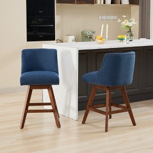 Gulches Counter Height Swivel Barstools Set of 2, Upholstered Fabric in Blue, 26" H Seat Height - 1 of 4