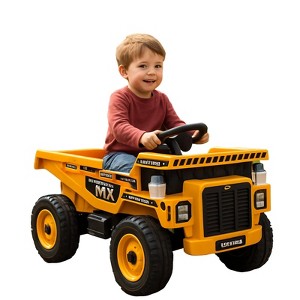 12V Kids Ride On Dump Truck, Electric Car Toy for Toddlers with Electric Dump Bed Shovel Spring Suspension Music LED Lights - 1 of 4