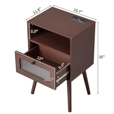 Karl Home | Solid Wood Nightstand With USB