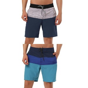 Lars Amadeus Men's Color Block Lightweight Drawstring Swimming Beach Board Shorts 2 Pcs - 1 of 4