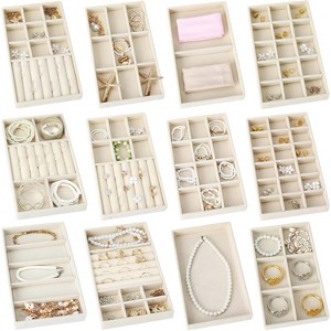 12-Piece Stackable Velvet Jewelry Trays with Removable Dividers, Drawer Organizer for Earrings, Necklaces & Rings - 1 of 4